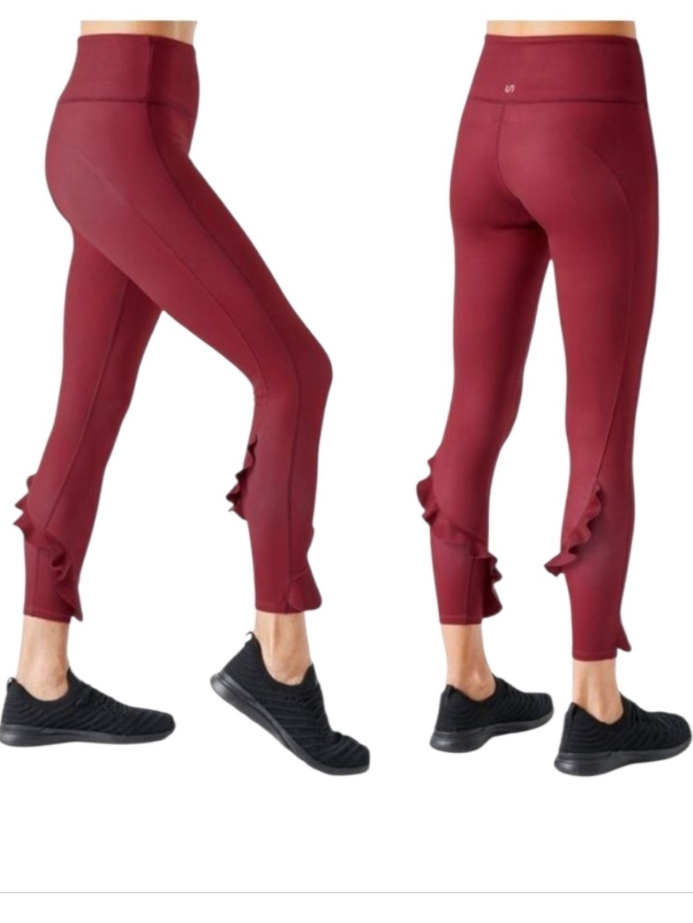 Urban Savage Ruffle Leggings Black Cherry High Rise 7/8 Yoga Pants NWT Small